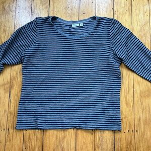 L. L. Bean Grey and Black Striped Sleeve Shirt